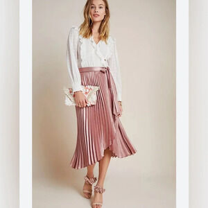 MAEVE ANTHROPOLOGIE Paulina Pleated Midi Skirt Bow Tie at Waist SOLD OUT